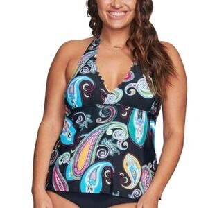Mazu Swim Floral Paisley Halter Tankini Skirt Swim Suit Plus Size 24W